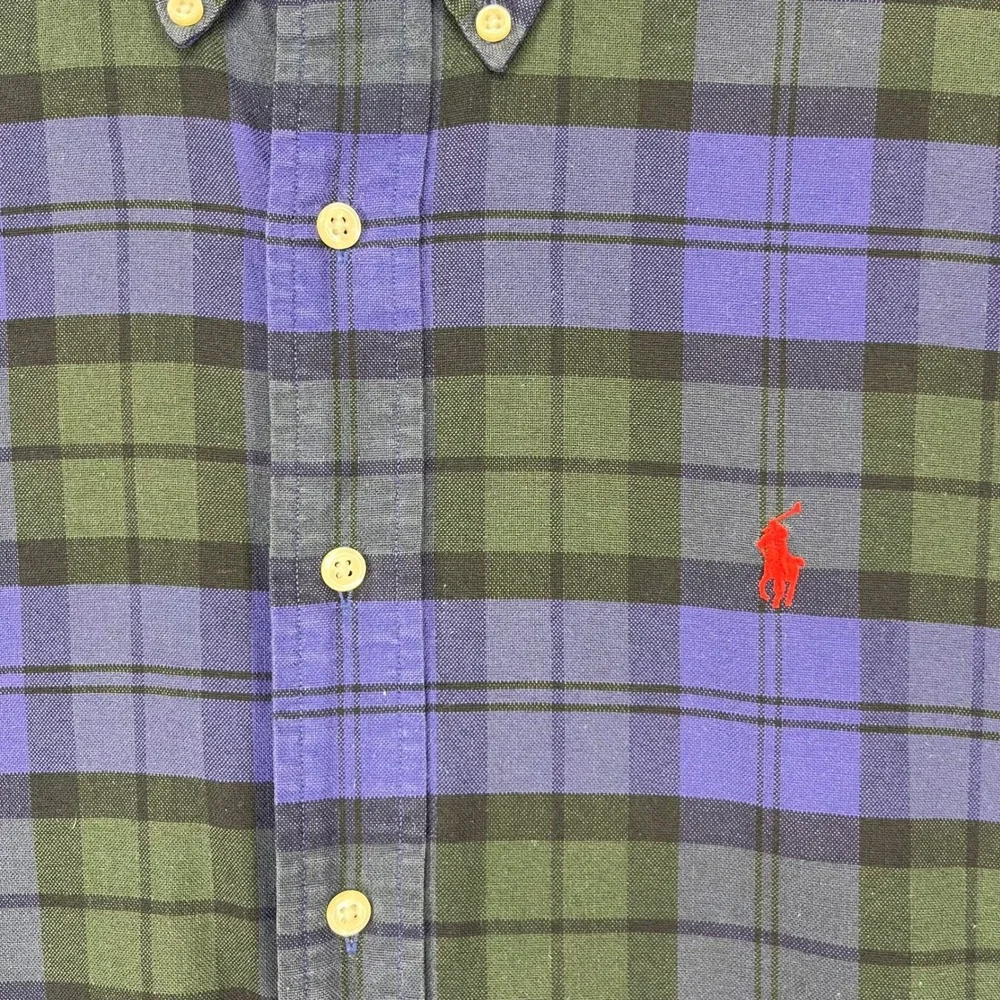 Polo Ralph Lauren Big Shirt Mens L Blue Green Plaid Black Watch 90s Oversized